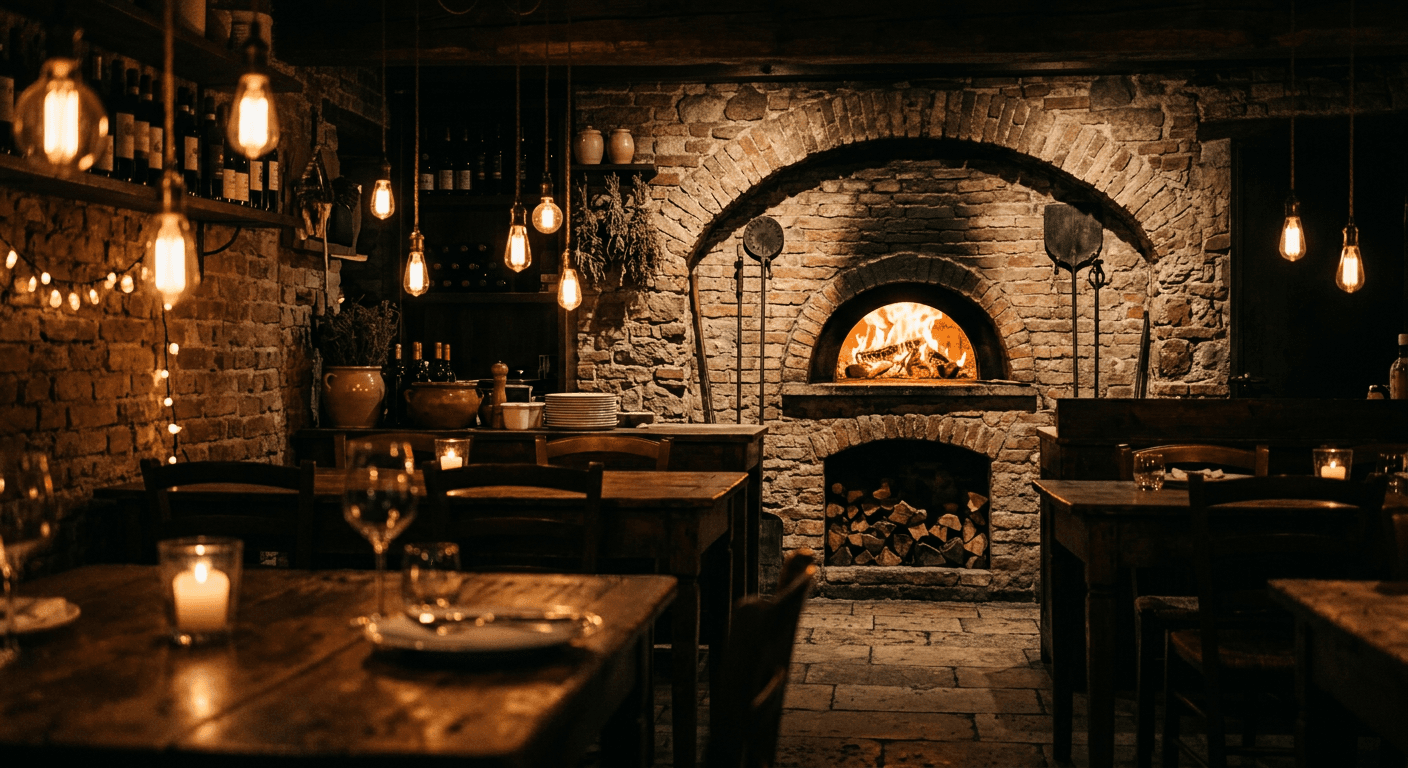 Bella Vita Pizza restaurant — wood-fired oven and rustic Italian atmosphere